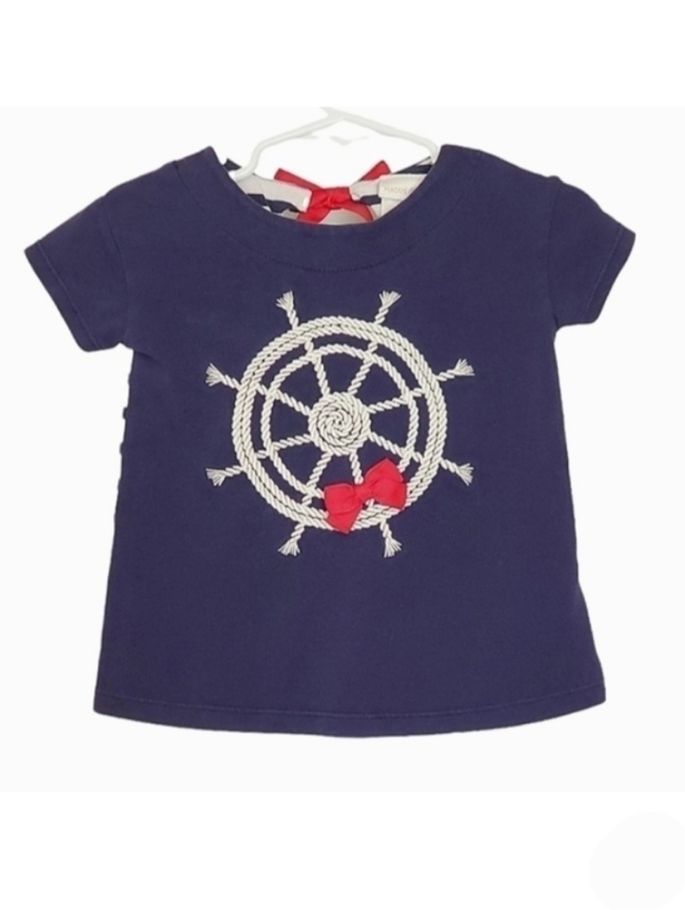 K1328 * Maggie & Zoe Girls Nautical Ships Wheel Top Blue White Size 12M